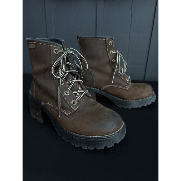 Vintage Skechers Y2K Plateau Mesa Brown Leather Chunky Lace Up Combat Boots Sz 9 - Picture 6 of 12